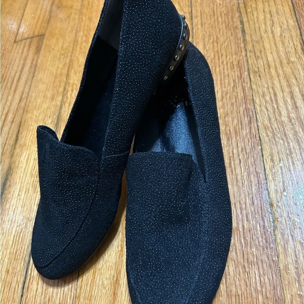 Adrianna Papell ‎ Loafer Black Leather Studded Heel Almond Toe Shoe Size 8